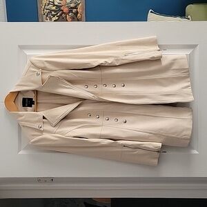 Insight New York Fitted Vegan Leather Jacket Blazer In Cream w Silver Hardware